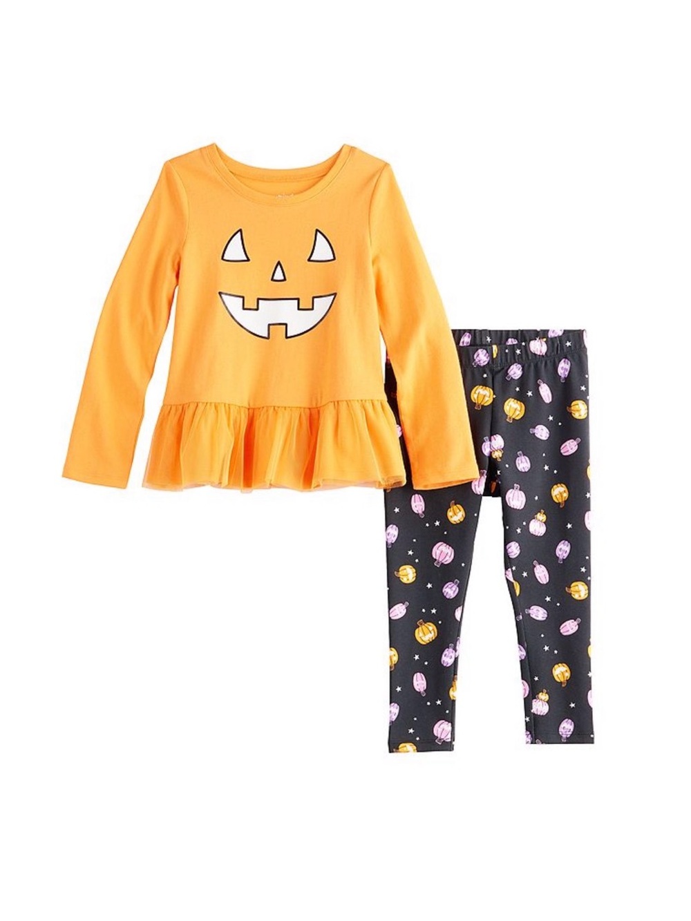 jumping beans Orange Jack-O'-Lantern Peplum Top & Black Pumpkin Leggings Set